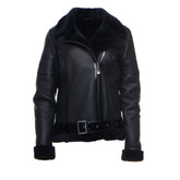 Womens Black Aviator Jacket Front