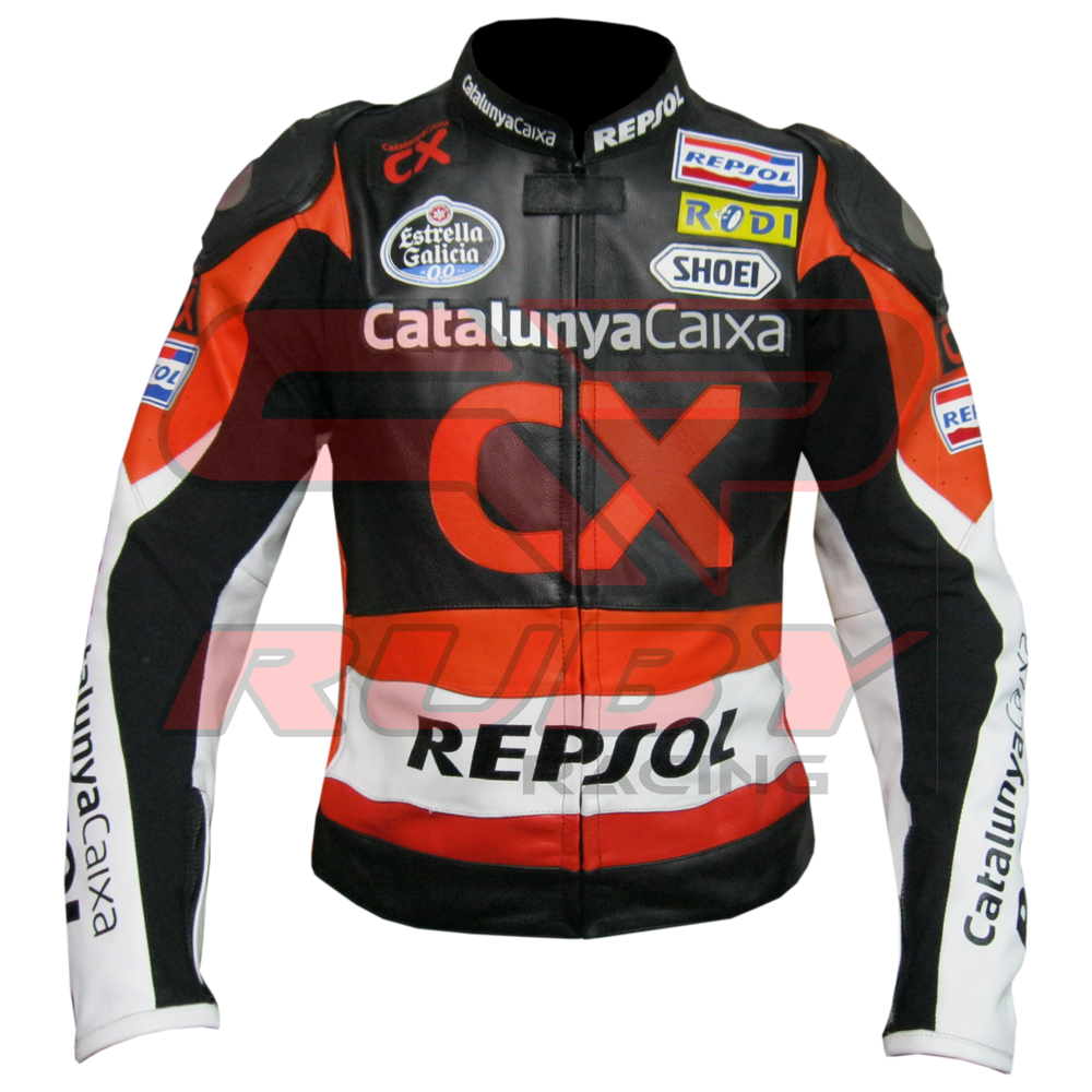 CX Repsol Motorbike Racing Leather Biker Jacket front view