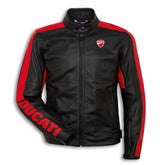 Front View of Ducati C4 Motorcycle Leather Jacket – Black and Red Design Featuring Ducati Logo, Premium Perforated Leather, and Stylish Fit for Riders