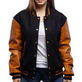 Women Black Orange Varsity Jacket