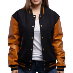 Women Black Orange Varsity Jacket