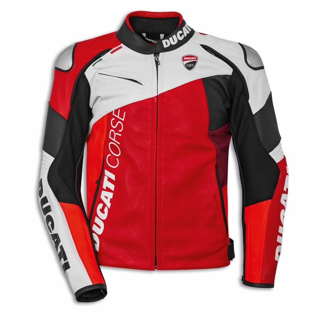 Ducati Corse C6 Motorbike Red Leather Biker Jacket front view