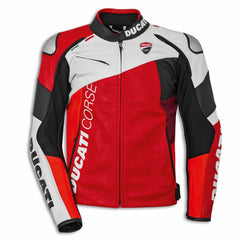 Ducati Corse C6 Motorbike Red Leather Biker Jacket front view