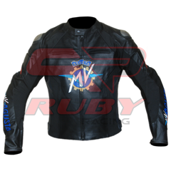 MV Agusta Motorbike Racing Black Leather Biker Jacket Front