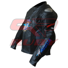 MV Agusta Motorbike Racing Black Leather Biker Jacket Left
