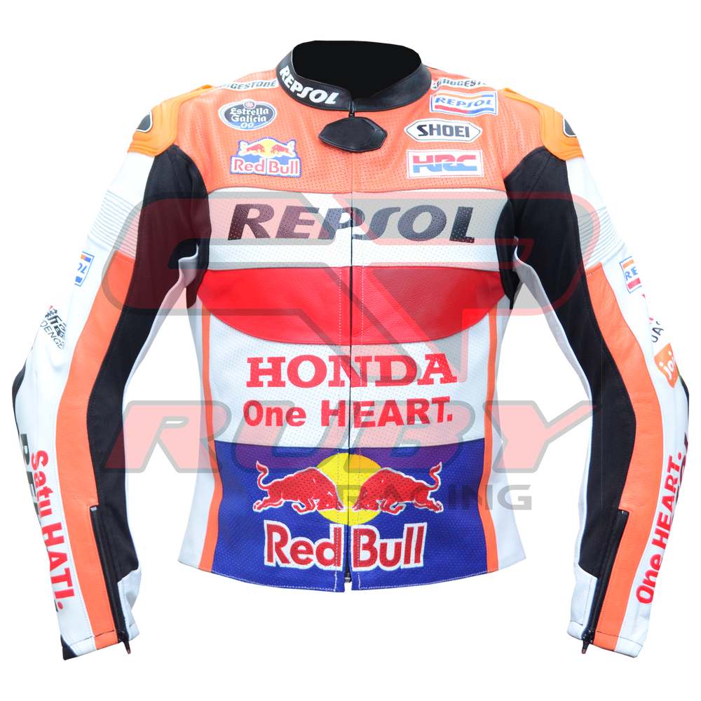 Marc Marquez Honda Repsol Motorbike Racing Leather Biker Jacket Front