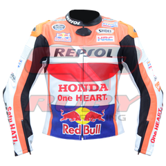 Marc Marquez Honda Repsol Motorbike Racing Leather Biker Jacket Front