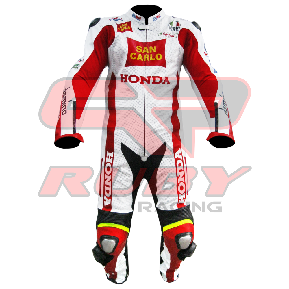 Marco Simoncelli Motorbike Racing Leather Suit Front View