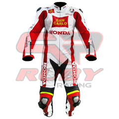 Marco Simoncelli Motorbike Racing Leather Suit Front View