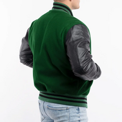 Mens Green Black Varsity Jacket Right View