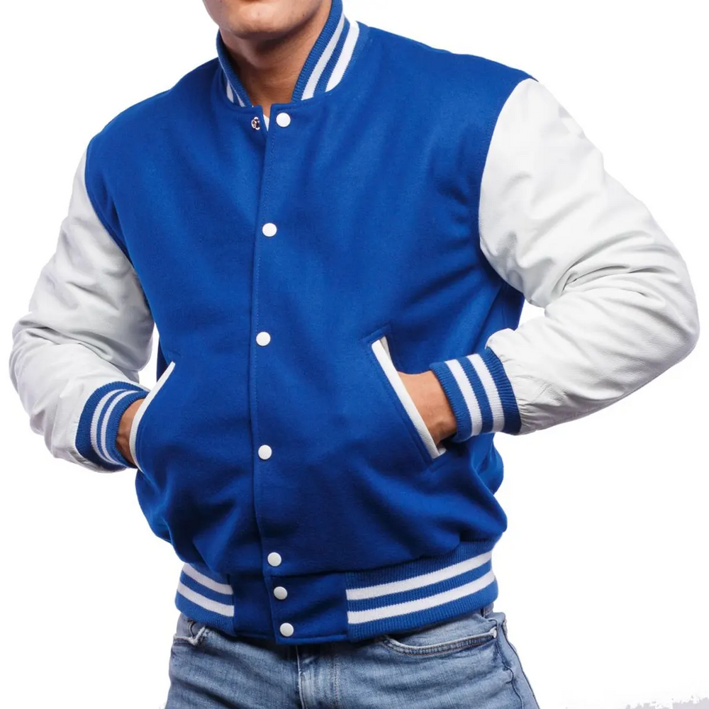 Mens Blue White Varsity Jacket