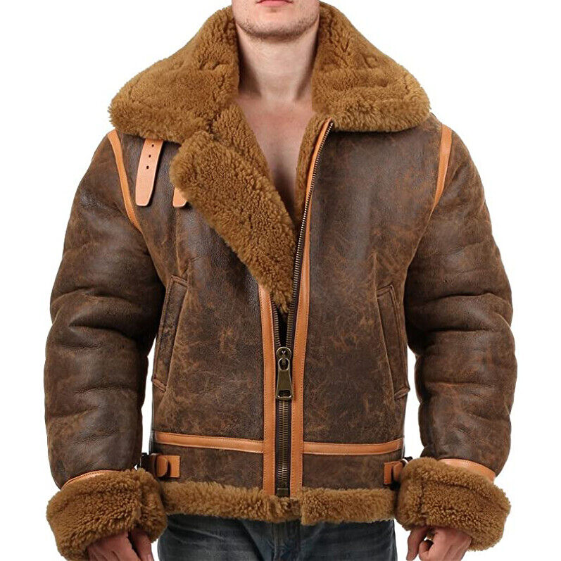 WWII Mens Flying B3 Brown Leather Aviator Jacket Front