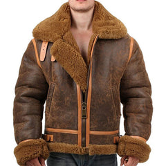 WWII Mens Flying B3 Brown Leather Aviator Jacket Front