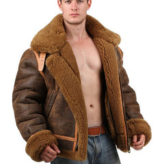 WWII Mens Flying B3 Brown Leather Aviator Jacket Front Open