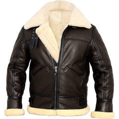 Mens B3 Brown White Aviator Jacket Front