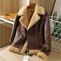 Mens Brown Shearling Aviator Jacket Front 3