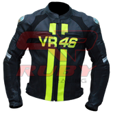 Black Valentino Rossi VR46 Racing Motorbike Leather Biker Jacket Front