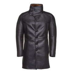 Aviator Brown Real Leather bomber Fur Coat Front Closed