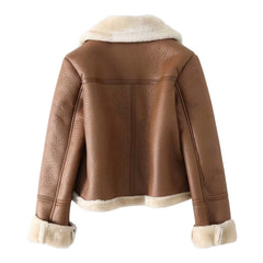 Womens Brown Aviator Jacket back