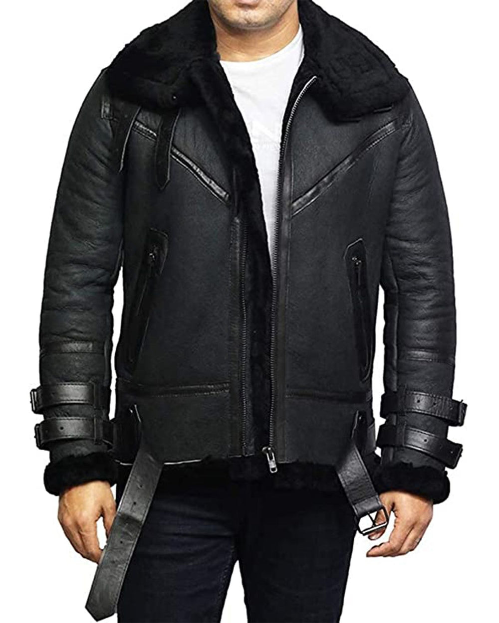 Ruby Mens Black Aviator Jacket Front