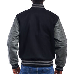 Mens Black Grey Varsity Jacket Back View