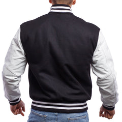 Mens Black White Varsity Jacket Back View