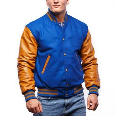 Mens Blue Orange Varsity Jacket