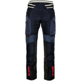 BMW GS Rallye GTX motorcycle touring pants blue front view with reinforced panels and adventure touring design