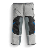 BMW Rallye 3 Pro touring motorcycle pants inner leg view in grey with black grip panels and blue contrast detailing