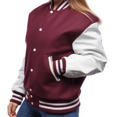 Women Maroon Varsity Jacket Left View