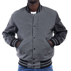 Mens Grey Varsity Jacket Front View