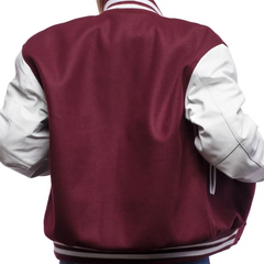 Mens Maroon White Varsity Jacket Back VIew
