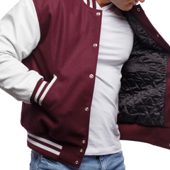 Mens Maroon White Varsity Jacket Right View