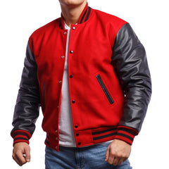 Mens Red Black Varsity Jacket baseball Letterman Original Leather Sleeves & Wool body Bomber College American Style