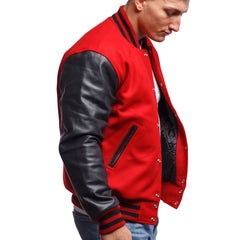 Mens Red Black Varsity Jacket baseball Letterman Original Leather Sleeves & Wool body Bomber College American Style