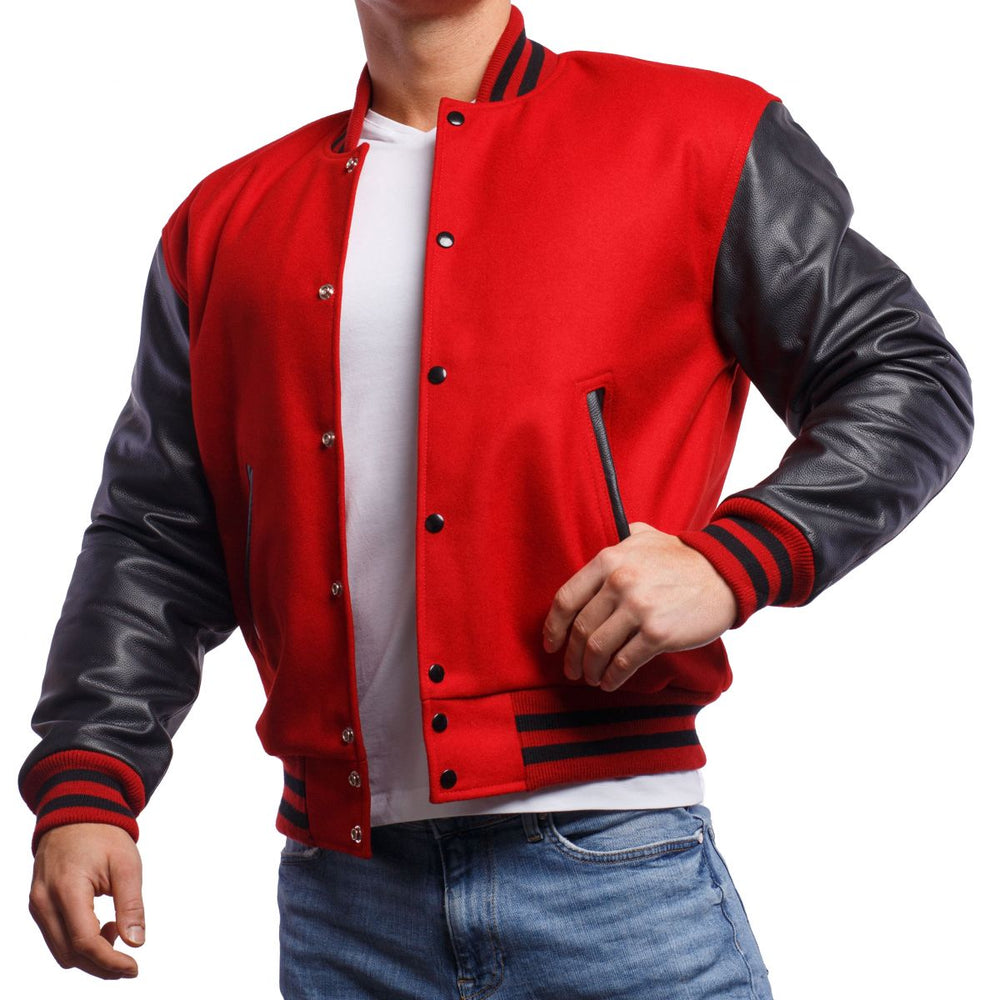 Mens Red Black Varsity Jacket
