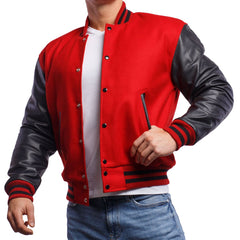 Mens Red Black Varsity Jacket