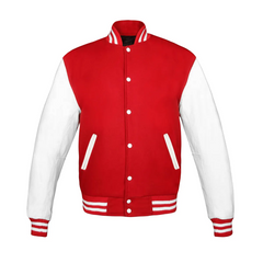 Women Red White Varsity Jacket Front Closed