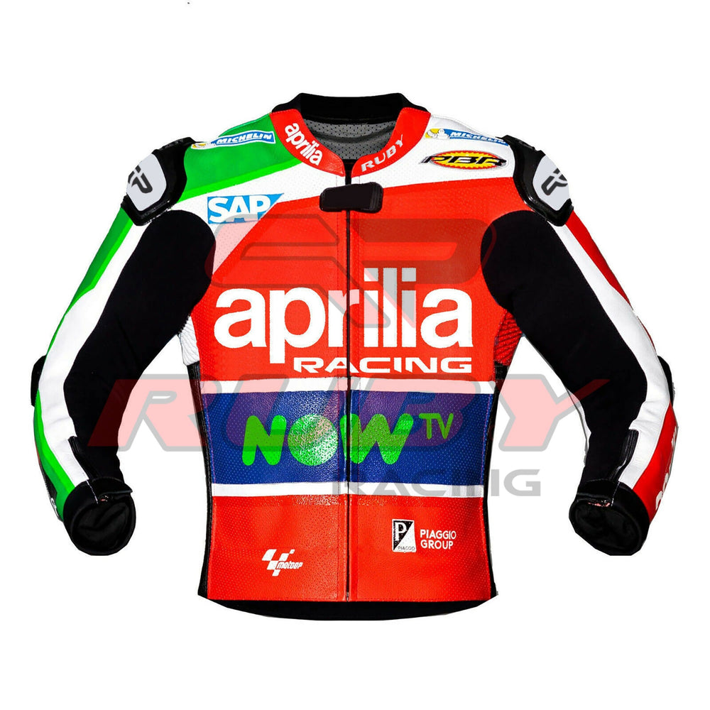 Aprilia Men Motorbike Racing Leather Biker Jacket front view