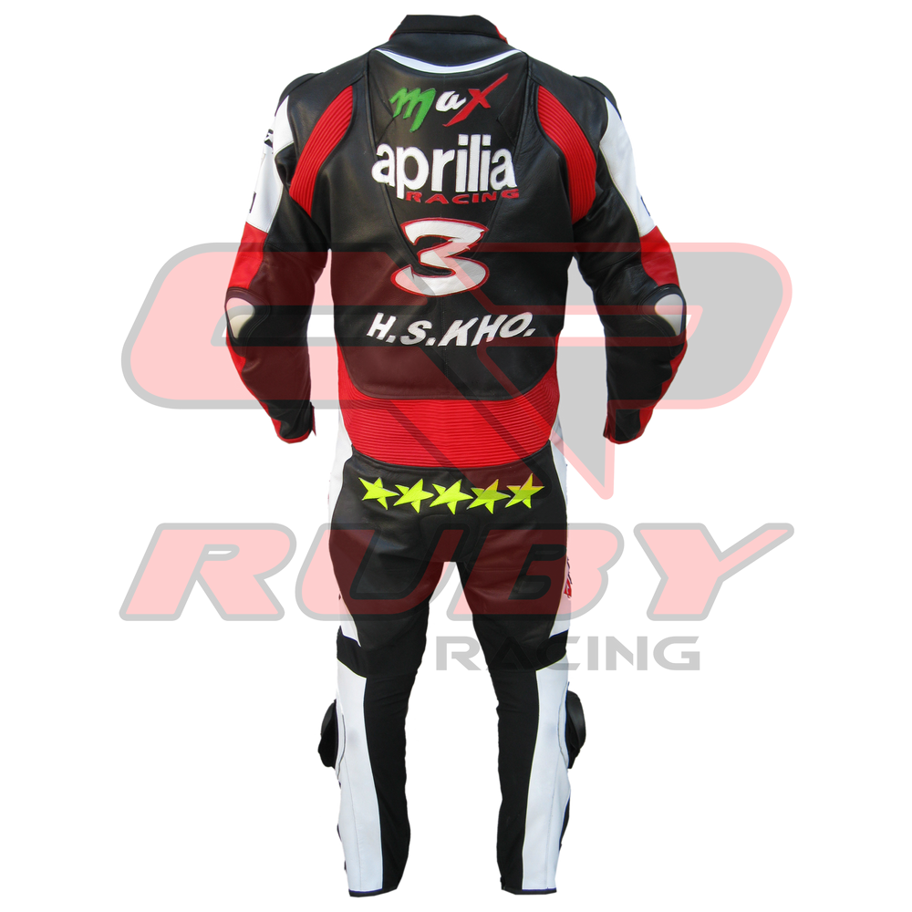 Aprilia Men Motorbike Racing Leather Suit Back View