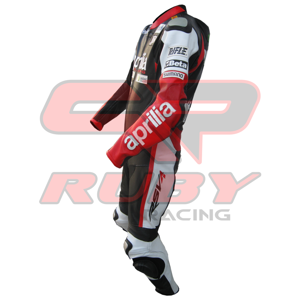 Aprilia Men Motorbike Racing Leather Suit Left View