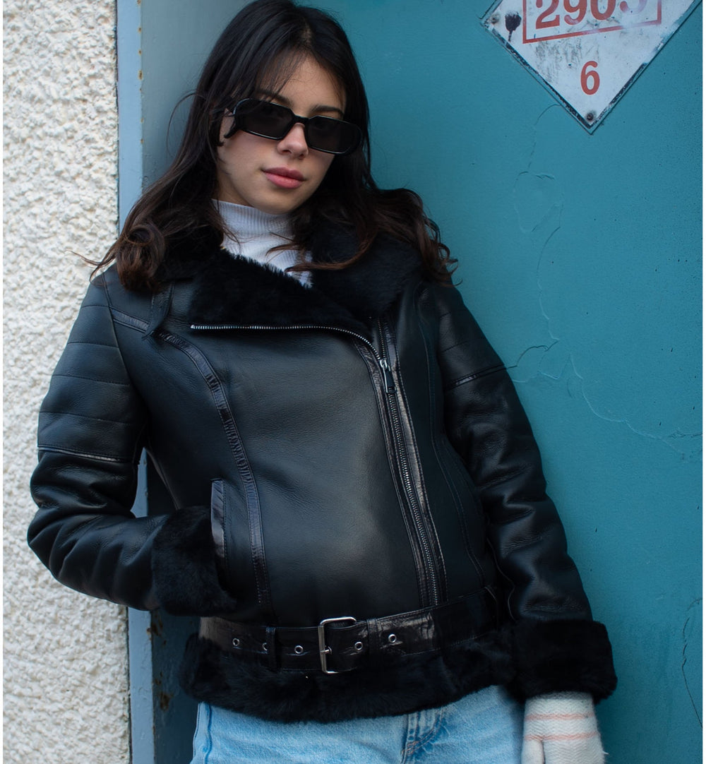 Womens Black Aviator Jacket