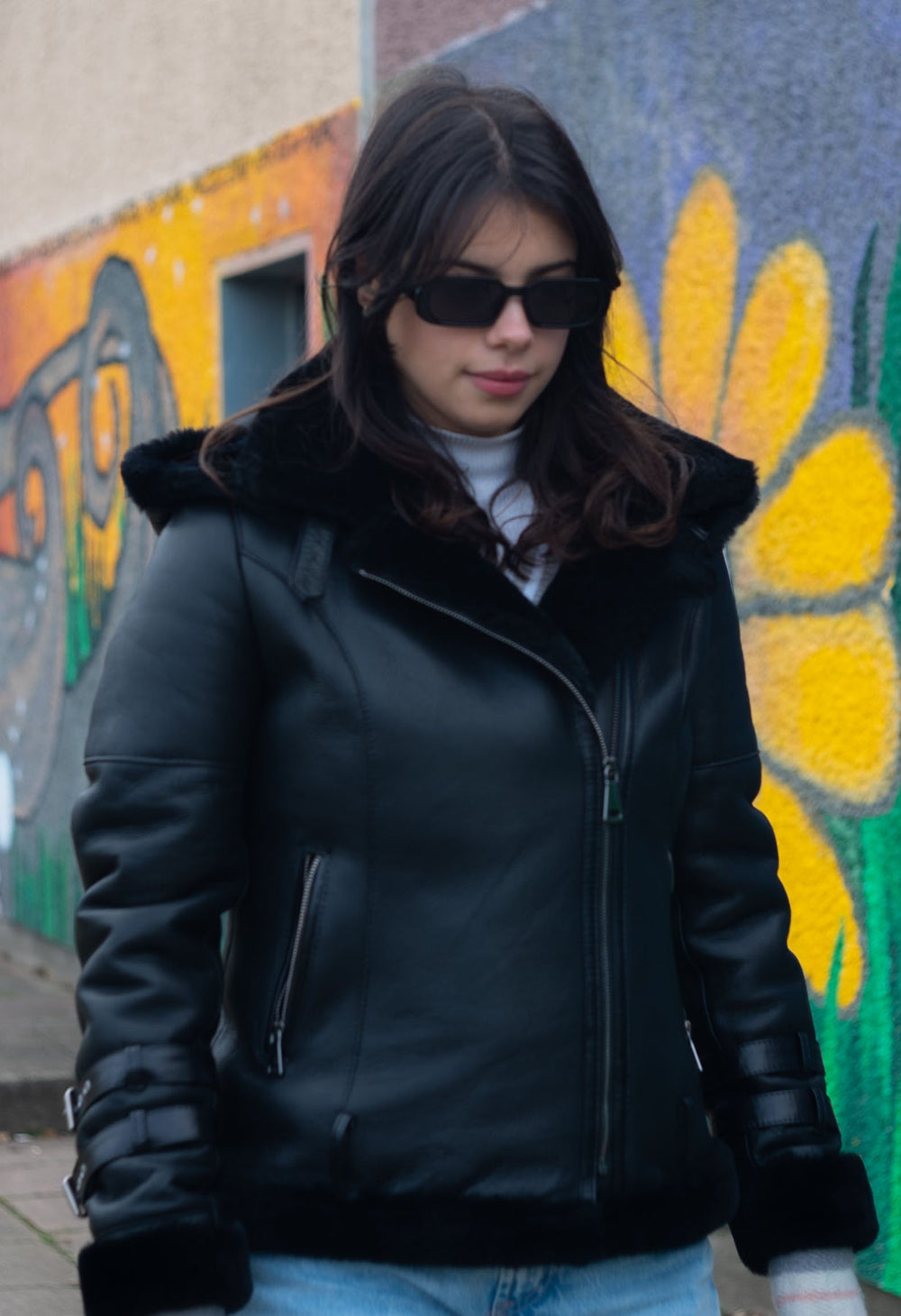 Womens Black Aviator Jacket