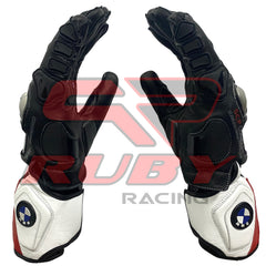 Bmw motorcycle glove side view, showcasing the wrist closure and protective padding.