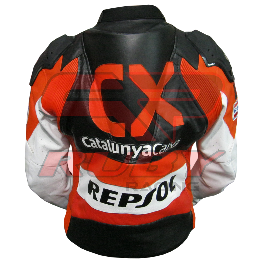 CX Repsol Motorbike Racing Leather Biker Jacket Back View