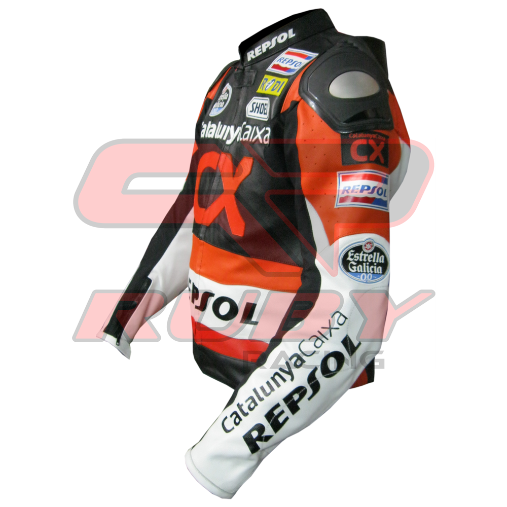 CX Repsol Motorbike Racing Leather Biker Jacket Left View