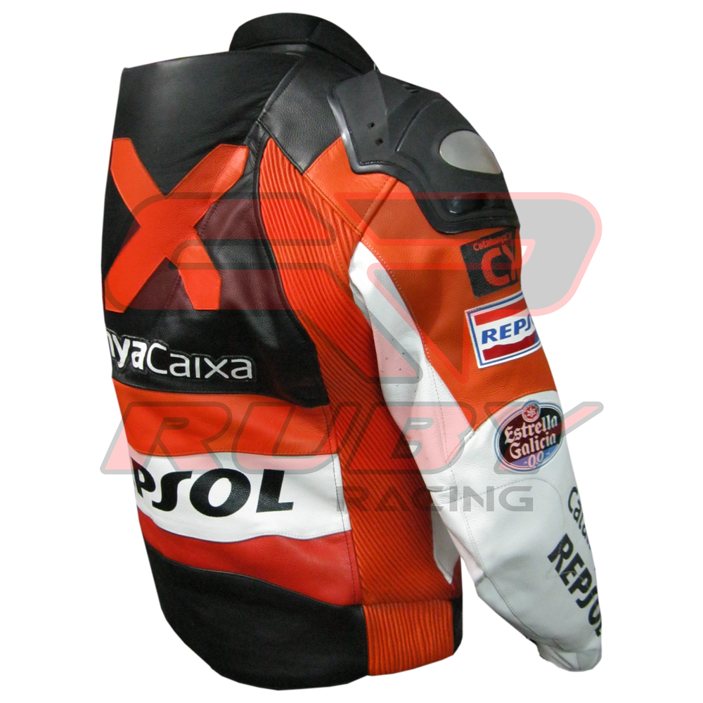CX Repsol Motorbike Racing Leather Biker Jacket back right view