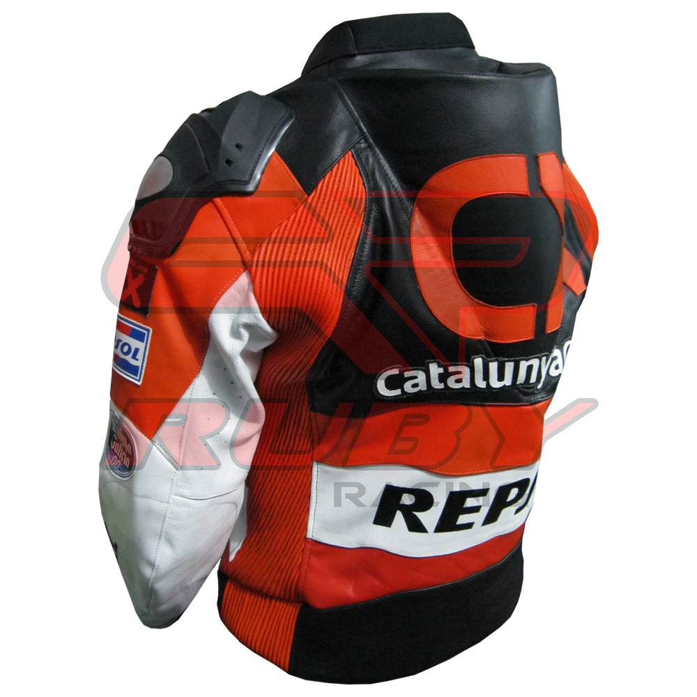 CX Repsol Motorbike Racing Leather Biker Jacket back left view