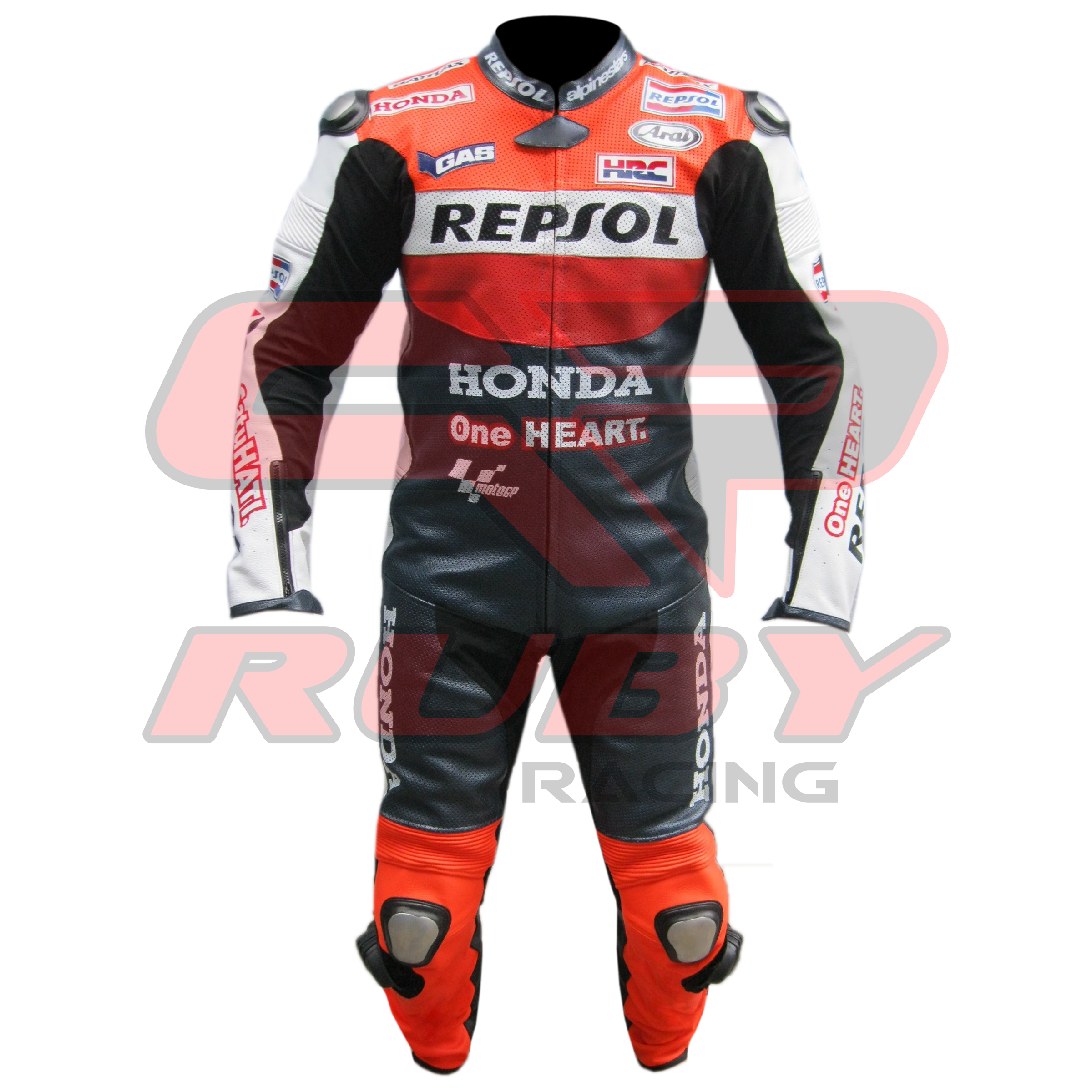 Casey Stoner Honda Repsol Motorbike Racing Leather Suit Front View