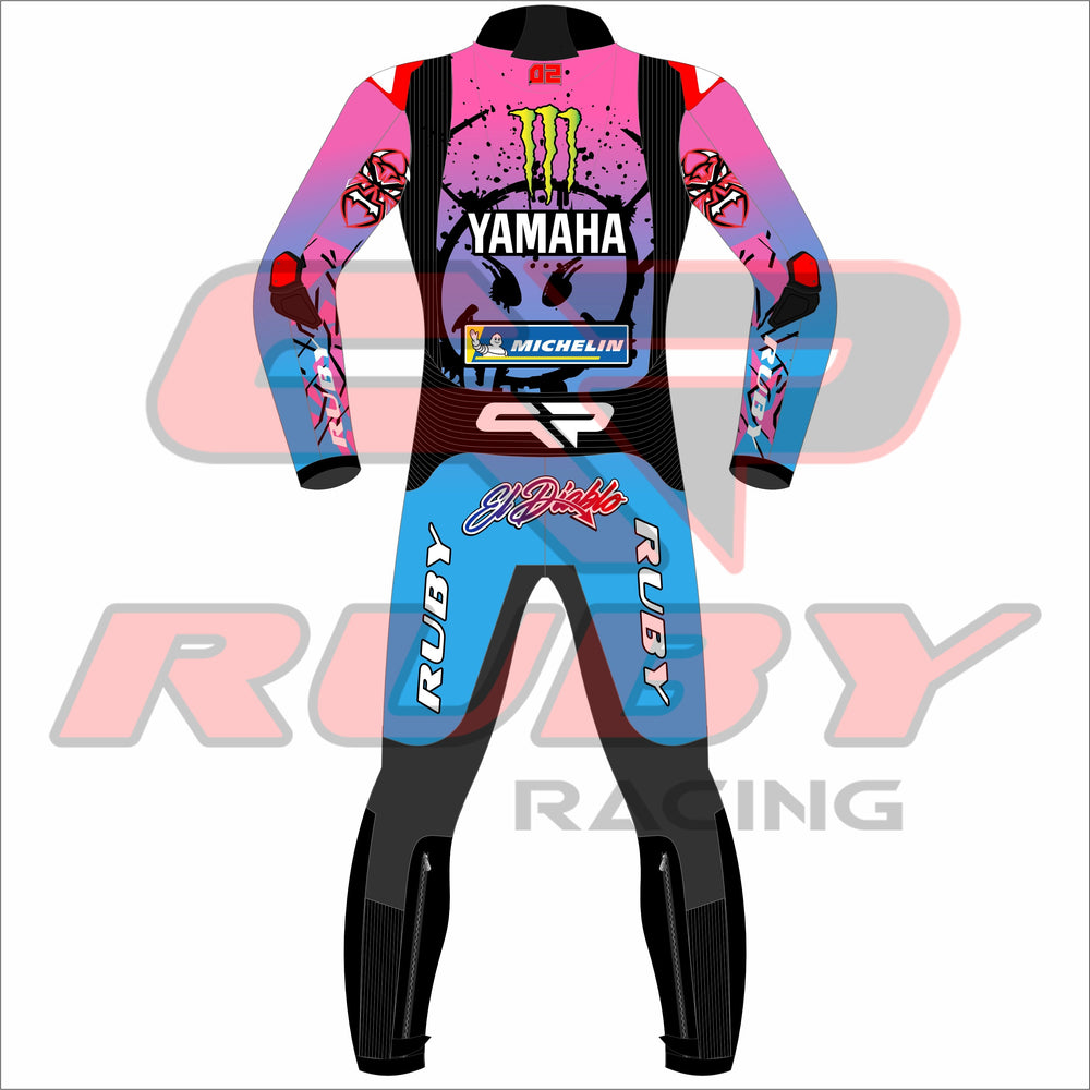 Fabio Quartararo Yamaha 2024 FrenchGP Motorbike Racing Leather Suit Back View